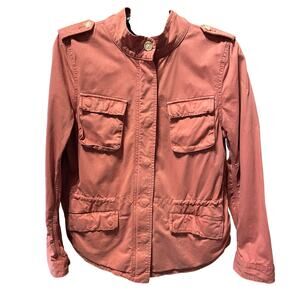 LOFT Utility Jacket Womens L Pink Cotton Military Style Casual Coat Minimalist